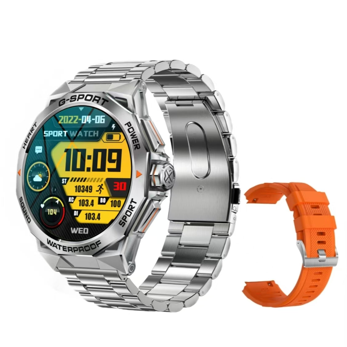 Montre Sport + Classique argent + orange - NOUVEAU ! Offre un bracelet supplémentaire + un protecteur d'écran